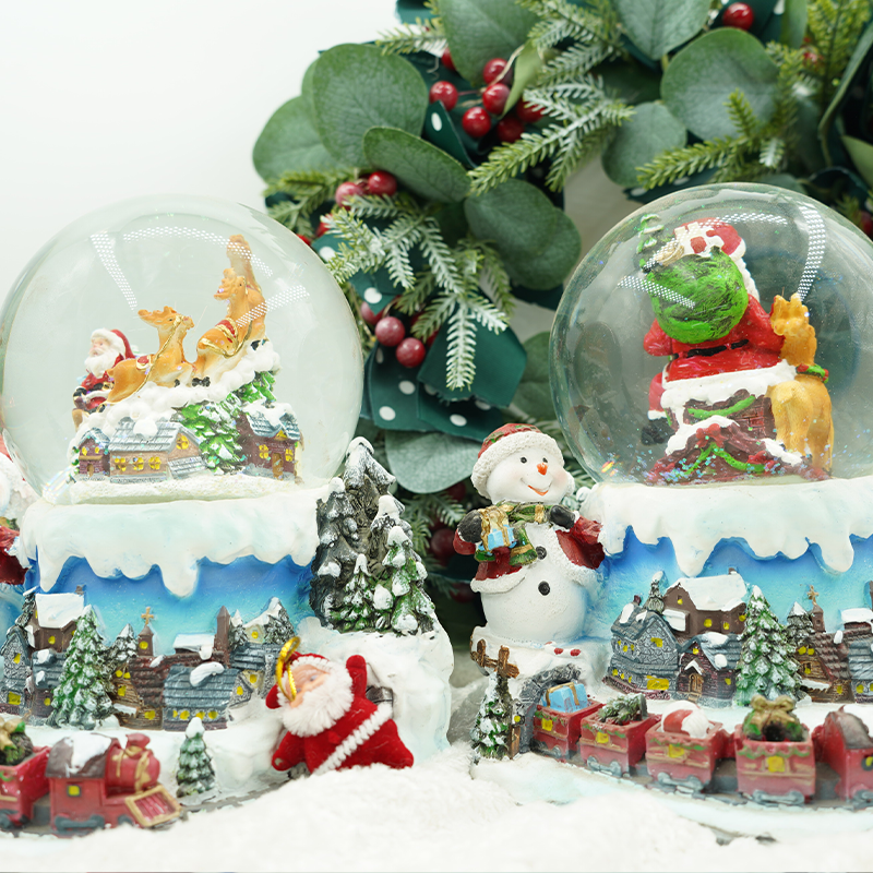 KG Xmas Resin Crafts Noel Navidad Natale Dia 12cm Large Christmas Snowglobe Musical Christmas Village With Rotation Inside