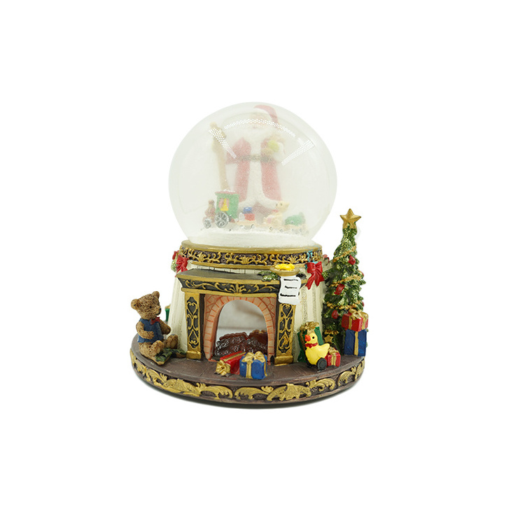 KG Xmas Noel Navidad Natale 18cm Santa Statue Water Globe Musical Lighted Christmas Snow Globe With Fireplace Base And Blower