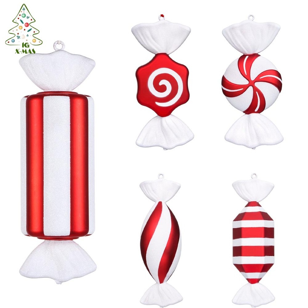 KG Xmas Decorations Ready To Ship Noel Navidad Natale Large Red And White Christmas Candy Ornament Luxury Christmas Ornaments