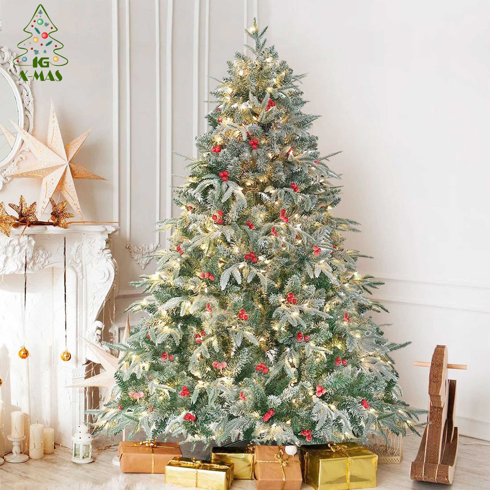 KG Xmas Wholesale Arbol De Navidad Noel 6ft 7ft Realistic Frosted Xmas Tree Prelit Pre -decorated Christmas Tree