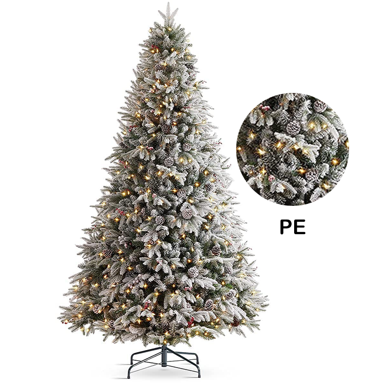 KG Xmas Wholesale Customized Advanced Christmas Tree 6ft/7ft PE Material Flocked Pre-lit Artificial Christmas Tree