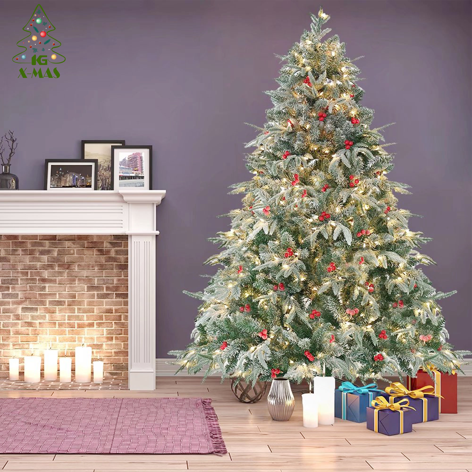 KG Xmas Wholesale Arbol De Navidad Noel 6ft 7ft Realistic Frosted Xmas Tree Prelit Pre -decorated Christmas Tree