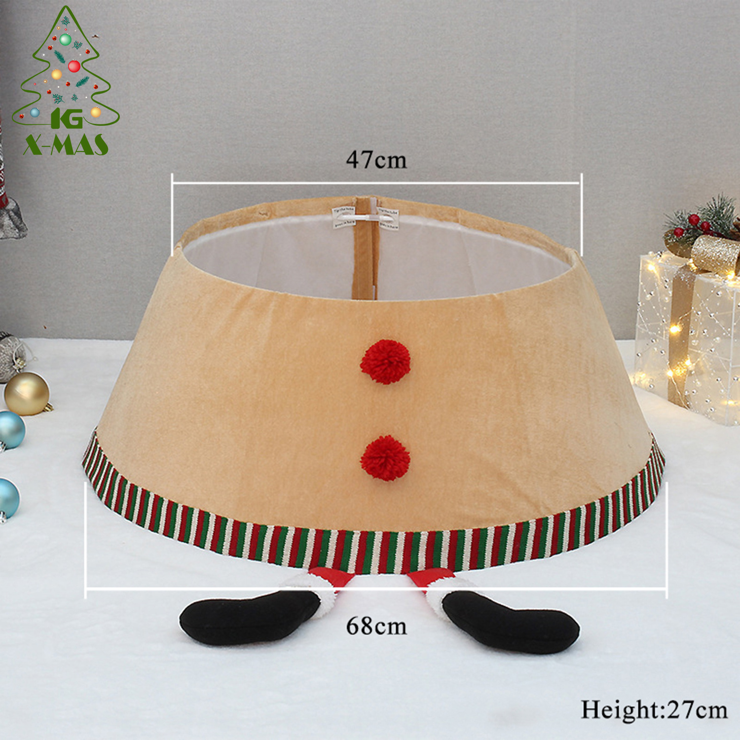 KG Xmas Noel Navidad Natale Holiday Home Decorations 27 inch Christmas Tree Bottom Apron Christmas Tree Collar With Elf Legs