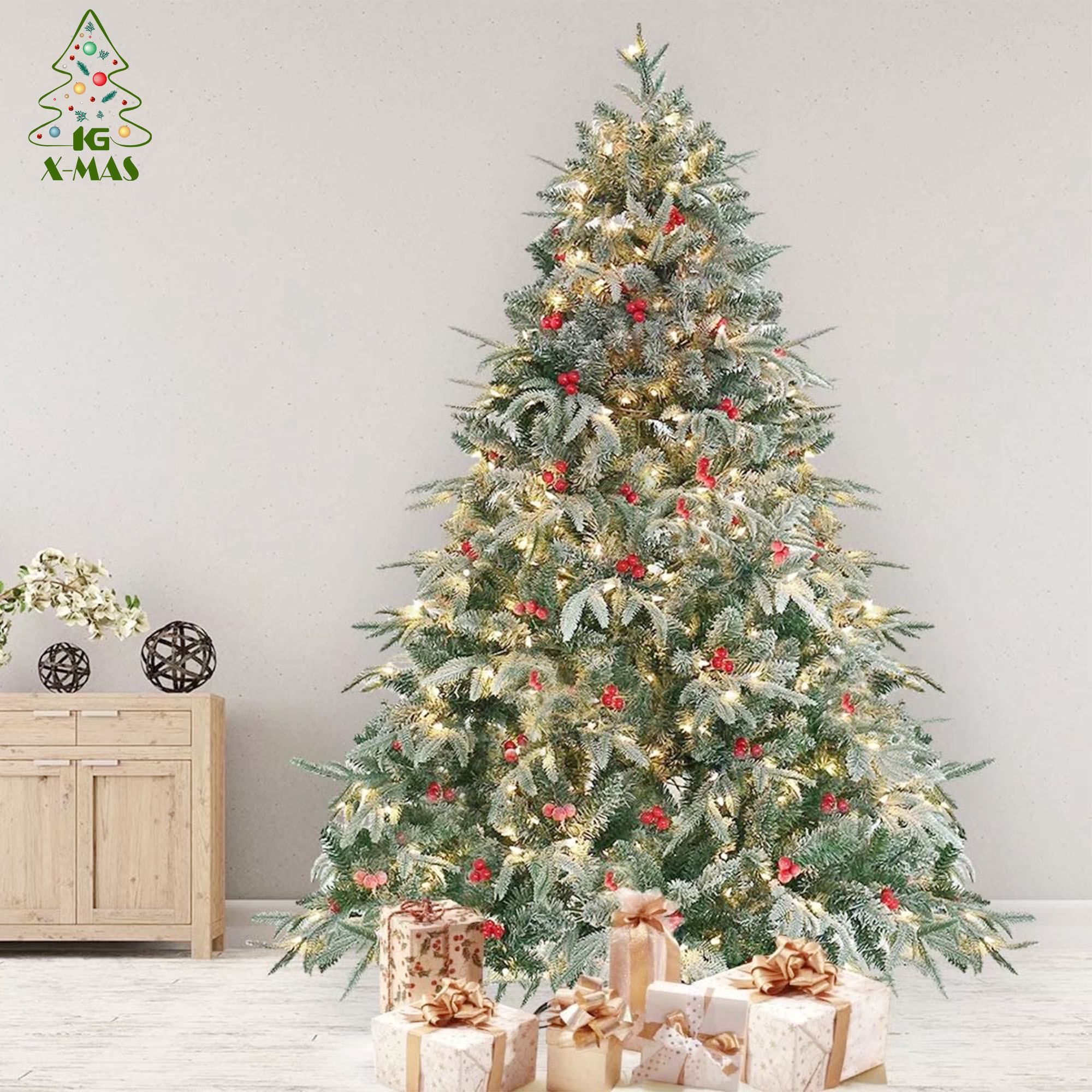 KG Xmas Wholesale Arbol De Navidad Noel 6ft 7ft Realistic Frosted Xmas Tree Prelit Pre -decorated Christmas Tree