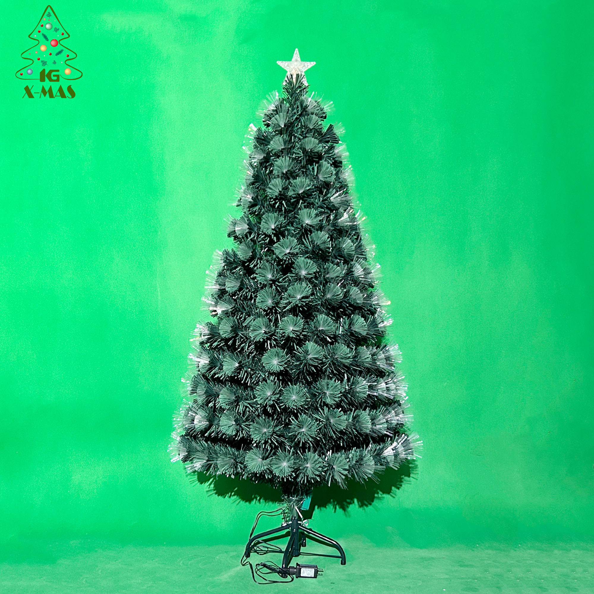 KG Xmas Wholesale Arbol De Navidad Noel 5ft 6ft Fiber Optic Artificial Xmas Tree Pre-lit Christmas Tree With Solid Metal Stand