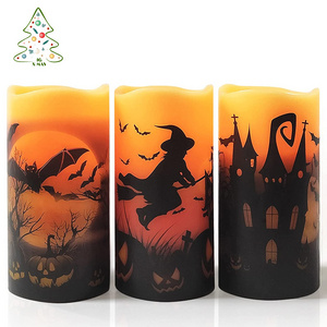 KG Xmas Wholesale Vela LED Halloween Orange Flameless Candles Flickering Battery Operated Pillar Wax Candles With Remote Timers