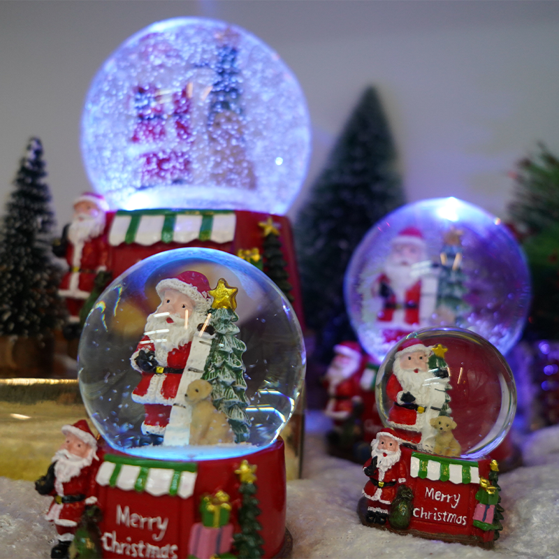 KG Xmas Resin Crafts Noel Navidad Natale Santa Statue Christmas Crystal Ball Musical Christmas Snow Globe For Holiday Decor