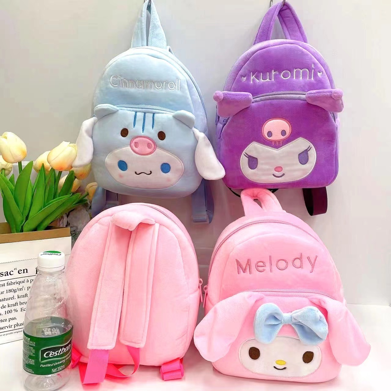 Japanese Cartoon Sanrio Children's Schoolbag Melody Plush Toy Backpack Cute Doll Grab Doll Machine Toy Gift