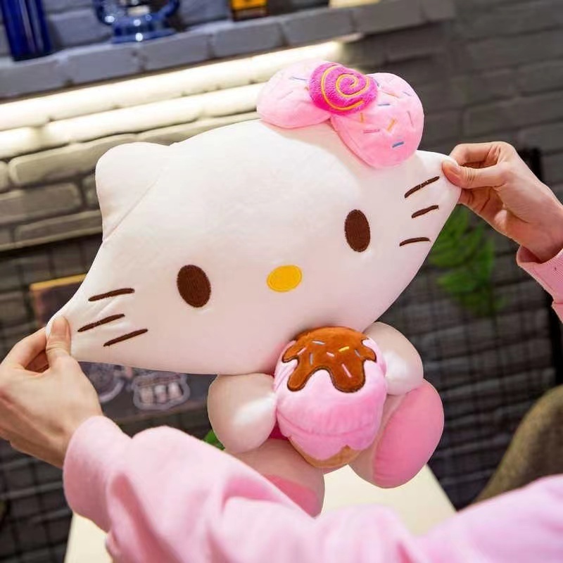 Wholesale 2024 Newest Kitty Plush Toy Cute Sleep Pillow Anime Soft KT Cat Plush Toy Ice Cream Cake KT Doll