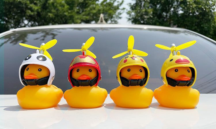 Car Cute Little Yellow Duck With Helmet Propeller Wind-breaking Wave-breaking Duck Auto Internal Decoration Car Ornaments Decor