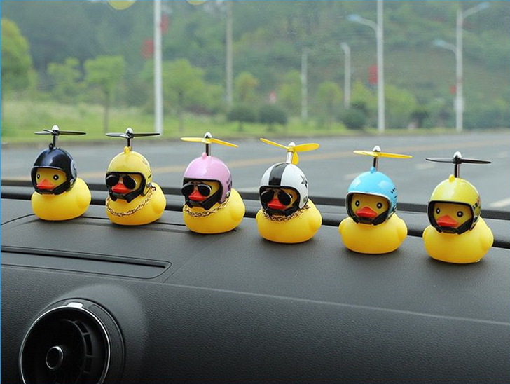 Car Cute Little Yellow Duck With Helmet Propeller Wind-breaking Wave-breaking Duck Auto Internal Decoration Car Ornaments Decor