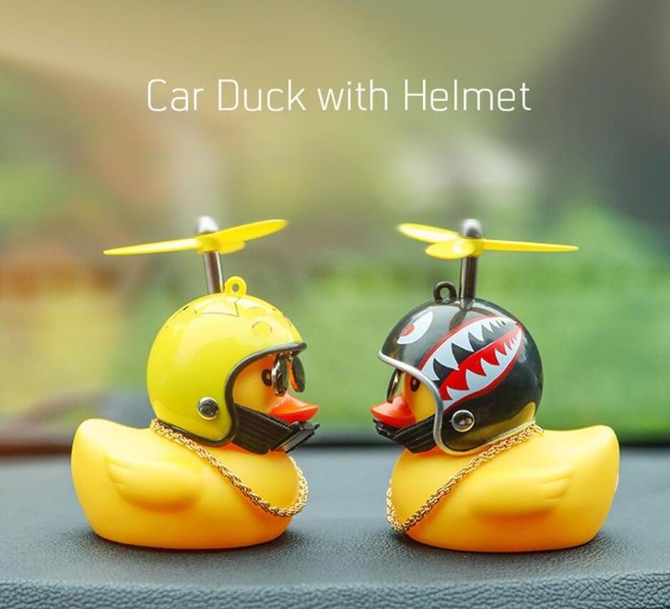 Car Cute Little Yellow Duck With Helmet Propeller Wind-breaking Wave-breaking Duck Auto Internal Decoration Car Ornaments Decor