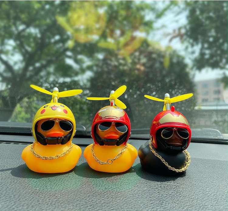 New Helmet Broken Wind Small Black Duck Car decoration Yellow Duck Cute Car Accessories Interior Auto Ornament for Car Dashboard