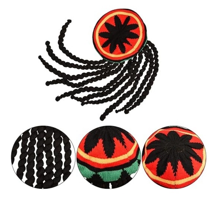 Jamaican Rasta Hat With Black Dreadlocks Like Long Black Hair Rasta Wig Cap Costume Accessory