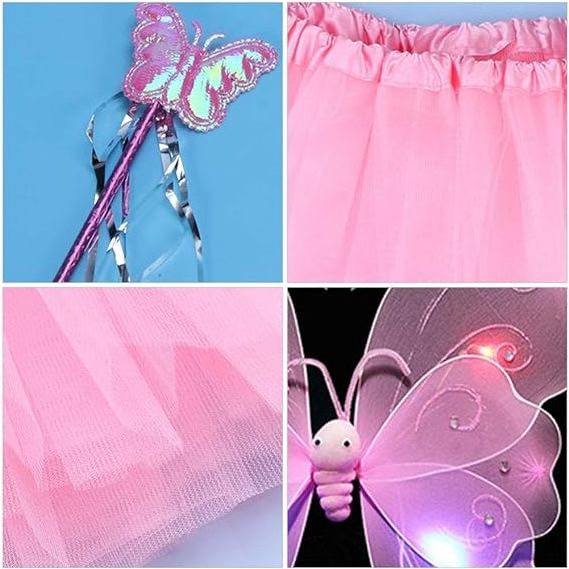 Light Up Tutu Skirt Set Fairy Angel Wings Headband Wand Lighted Angel Dress Costume Butterfly Angel Cosplay Party Supplies