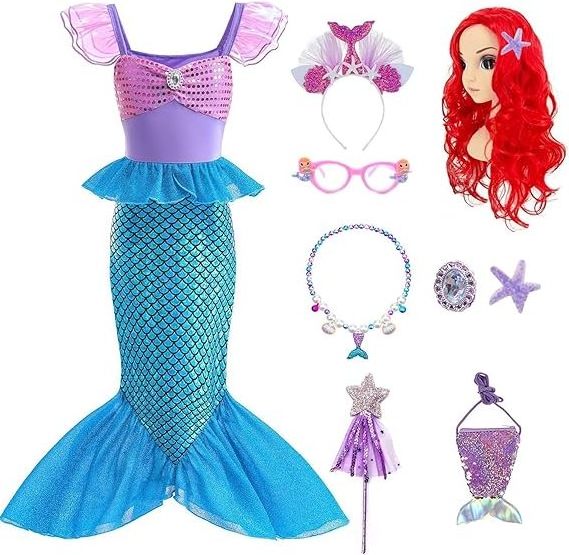 Mermaid Costume Kids Fancy Dress Princess Dress Up Girls Dresses Halloween Costumes with Accessories Mermaid Sequin Outfit