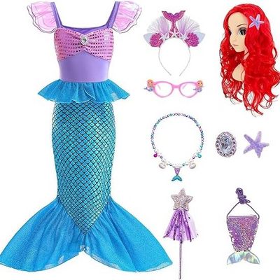 Mermaid Costume Kids Fancy Dress Princess Dress Up Girls Dresses Halloween Costumes with Accessories Mermaid Sequin Outfit