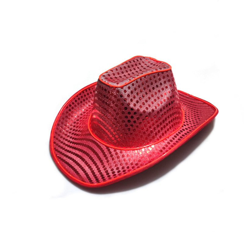 Fashion Sequin Light Up LED Fedora Hat LED Flashing Patriotic Cowboy Hat for Party Supplies