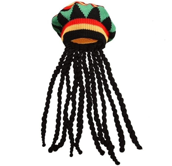 Jamaican Rasta Hat With Black Dreadlocks Like Long Black Hair Rasta Wig Cap Costume Accessory