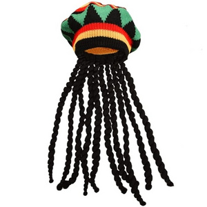 Jamaican Rasta Hat With Black Dreadlocks Like Long Black Hair Rasta Wig Cap Costume Accessory