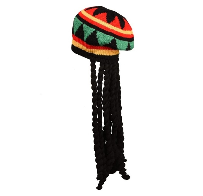 Jamaican Rasta Hat With Black Dreadlocks Like Long Black Hair Rasta Wig Cap Costume Accessory