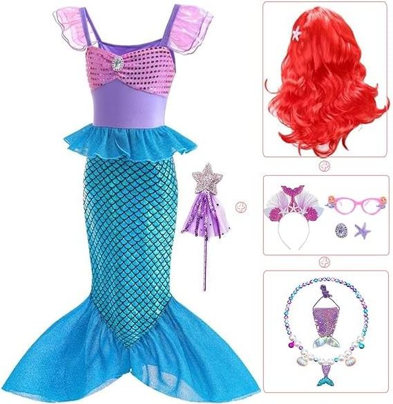 Mermaid Costume Kids Fancy Dress Princess Dress Up Girls Dresses Halloween Costumes with Accessories Mermaid Sequin Outfit