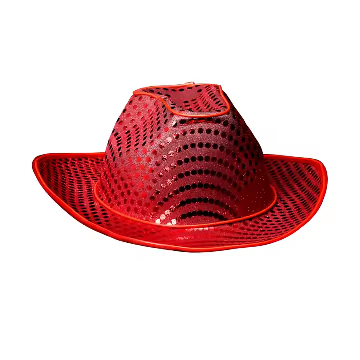 Fashion Sequin Light Up LED Fedora Hat LED Flashing Patriotic Cowboy Hat for Party Supplies