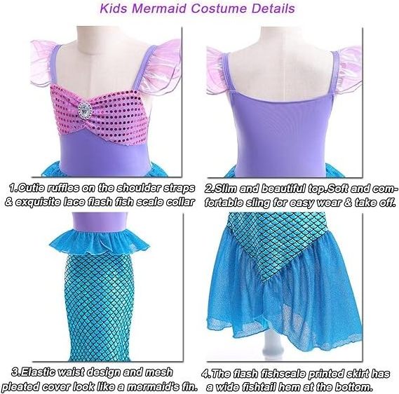 Mermaid Costume Kids Fancy Dress Princess Dress Up Girls Dresses Halloween Costumes with Accessories Mermaid Sequin Outfit