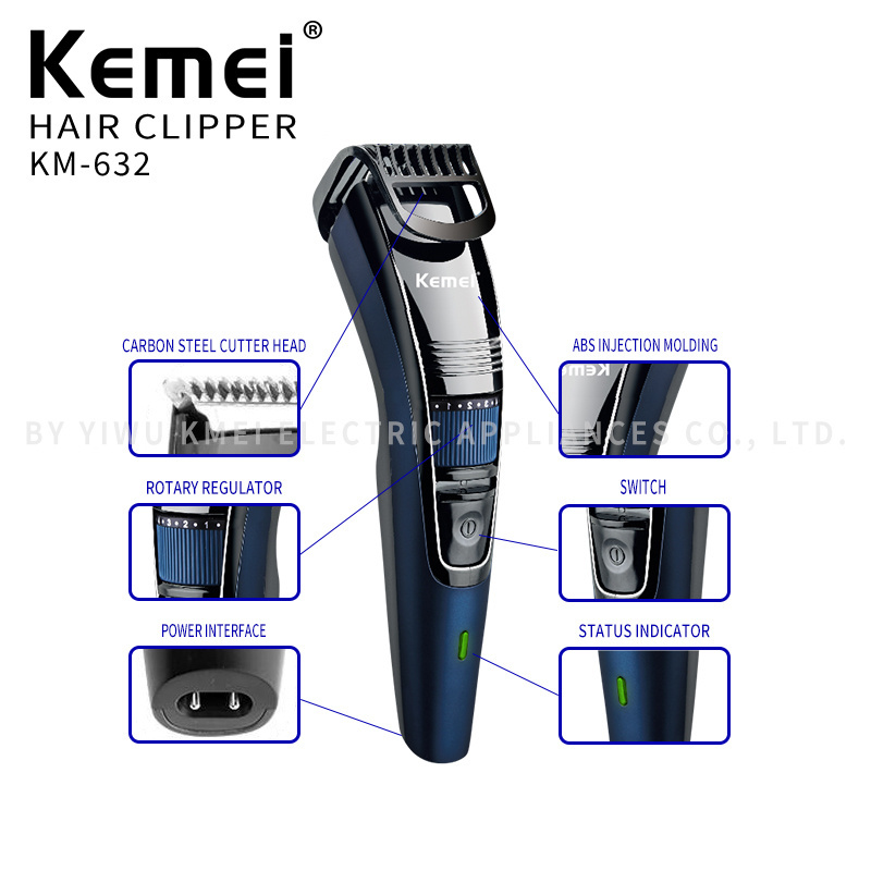 Custom Adjustable New KM-632 Professional Metal Hair Clipper, Kemei Hair Clipper Electric