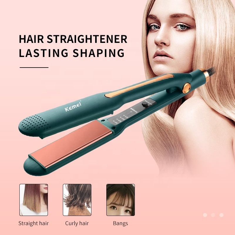 Dark Green Perm Splint European Standard Charger Kemei Km-9827 Rapid Temperature Rise Straight Curling Iron