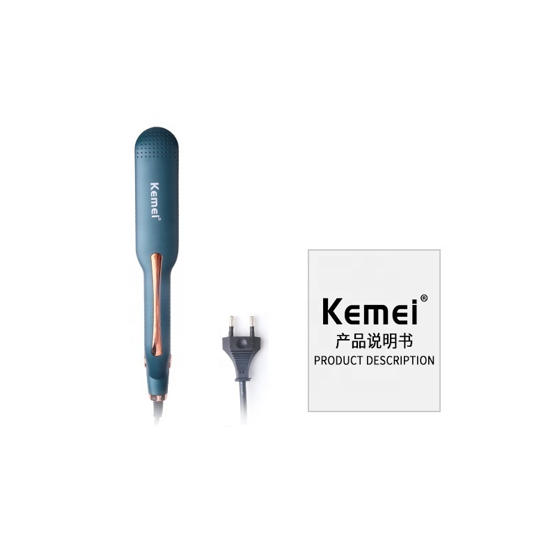 Dark Green Perm Splint European Standard Charger Kemei Km-9827 Rapid Temperature Rise Straight Curling Iron