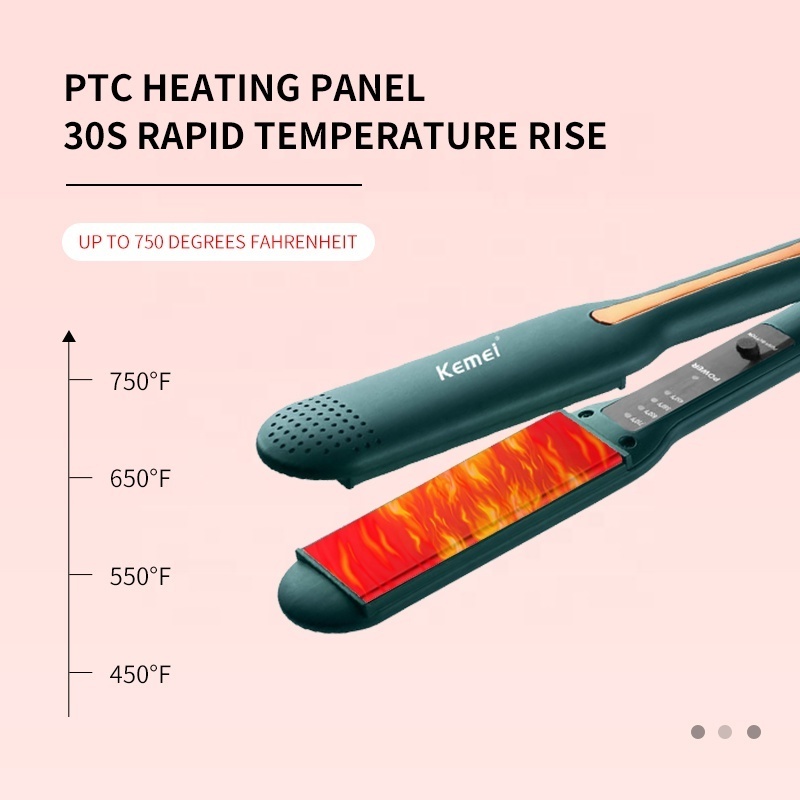 Dark Green Perm Splint European Standard Charger Kemei Km-9827 Rapid Temperature Rise Straight Curling Iron