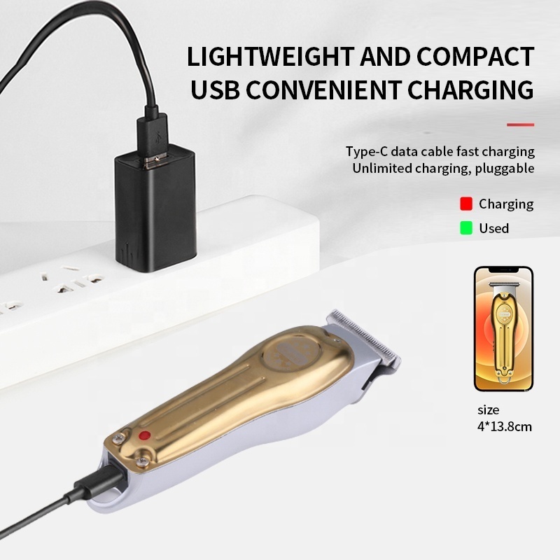 Wholesale Electric Gold Silver Color Hair Trimmer Kemei Km-679 USB Charging Mini LCD Light Carving Scissors Hair Clipper