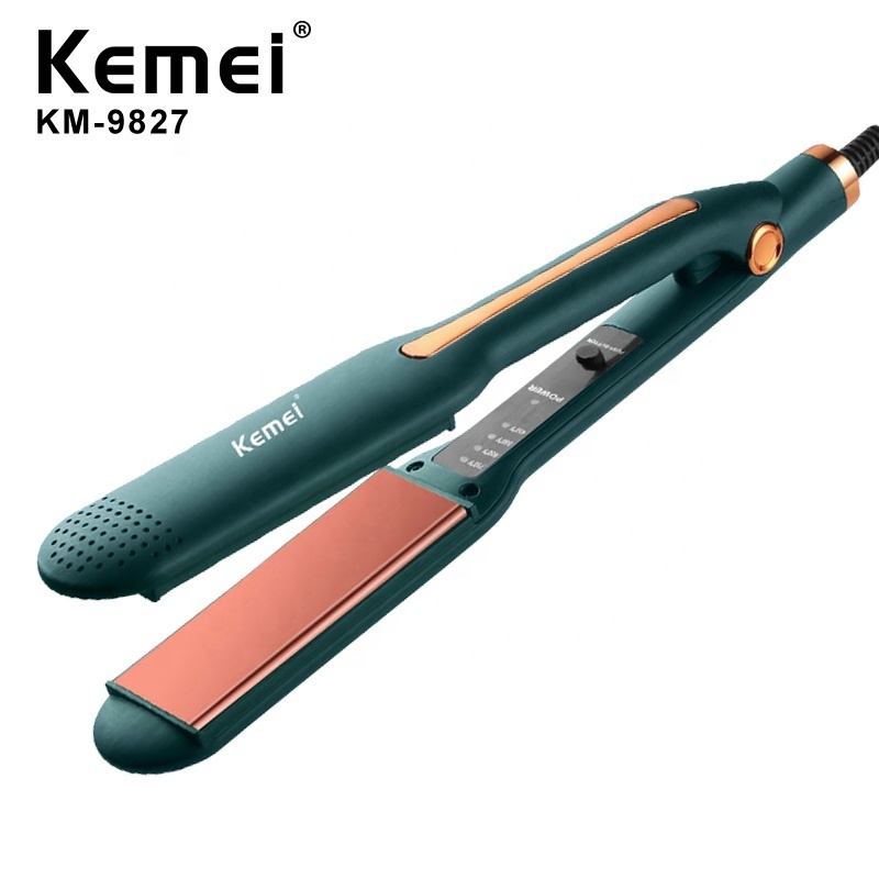 Dark Green Perm Splint European Standard Charger Kemei Km-9827 Rapid Temperature Rise Straight Curling Iron