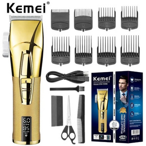 Steel Blade Metal Hair Cutting Machine Kemei Km-5096 8 Limit Comb Usb Digital Display Rechargeable Hair Clipper For Man Electric