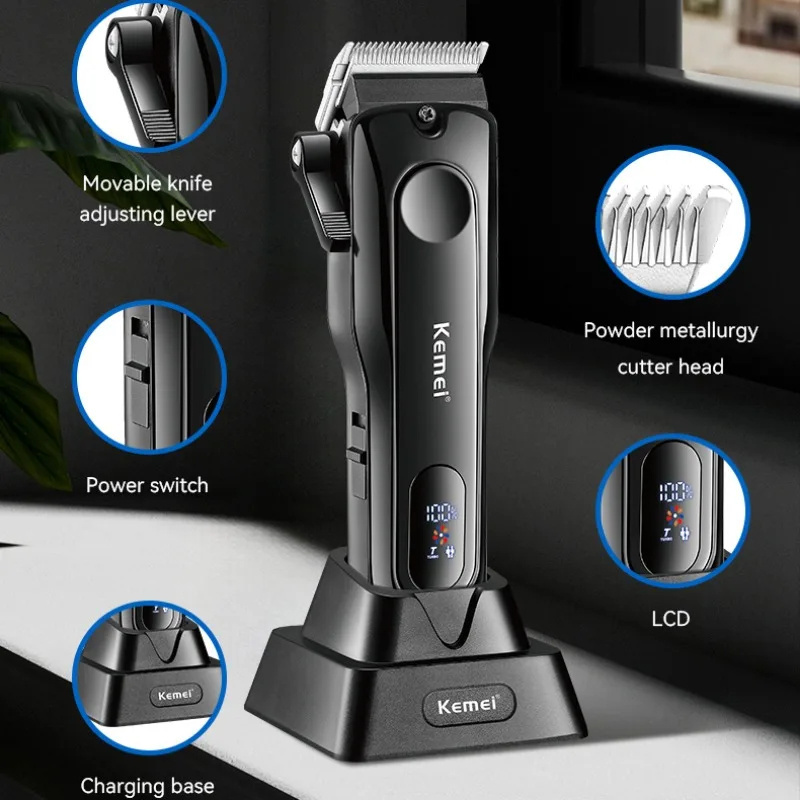 Adjustable Powder Metallurgy Tool Head Hair Clipper Kemei Km-5082 Usb Charging Base Digital Display Hair Trimmer