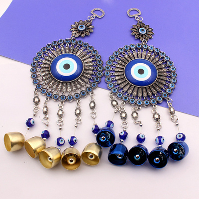 Kingcome New Glass Blue Devil's Eye Bell Pendant Wall Hanging Small Sunflower Evil Eyes Wind Chime Home Door Window Decor