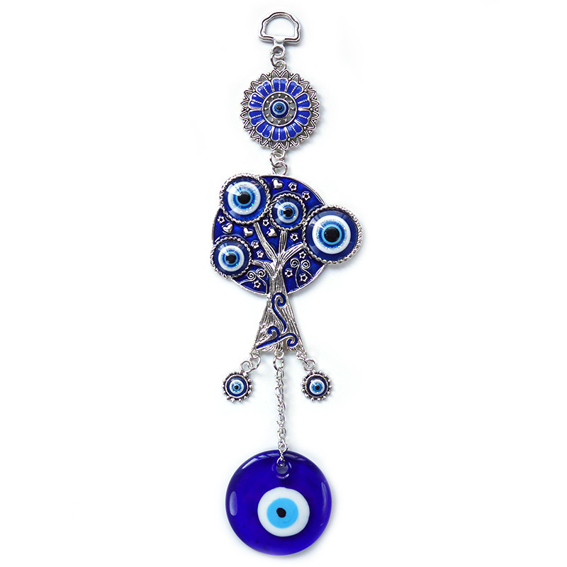 Kingcome Blue Eyes Alloy Dripping Oil Lucky Tree Pendant Devil's Eye Home Office Wall Hanging Decoration