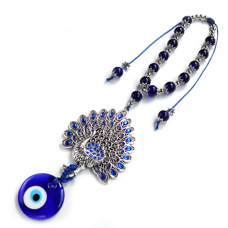 Kingcome Turkish Greek Blue Eyes Glass Car Hanging Wall-hung Decorative Evil Eyes Peacock Shape Wall Hanginh Decoration