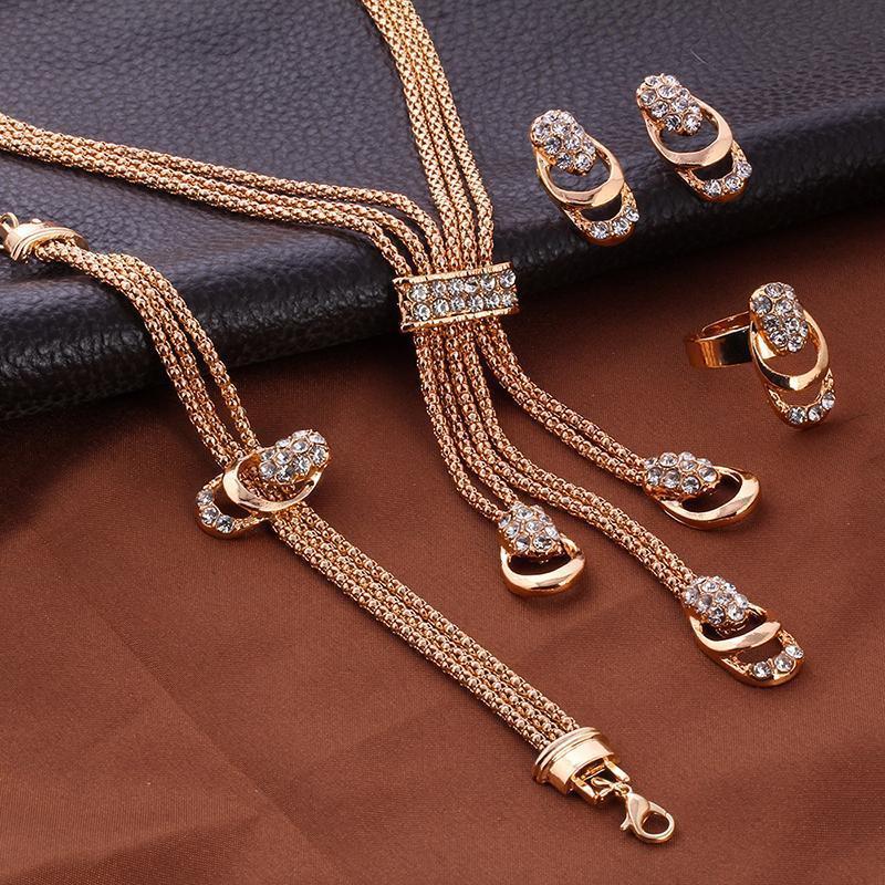 European and American Fashion Exaggerated Crystal Jewelry Set Creative Bridal Necklace Earrings 4 Pcs Set