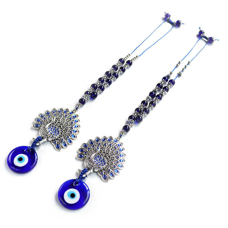 Kingcome Turkish Greek Blue Eyes Glass Car Hanging Wall-hung Decorative Evil Eyes Peacock Shape Wall Hanginh Decoration