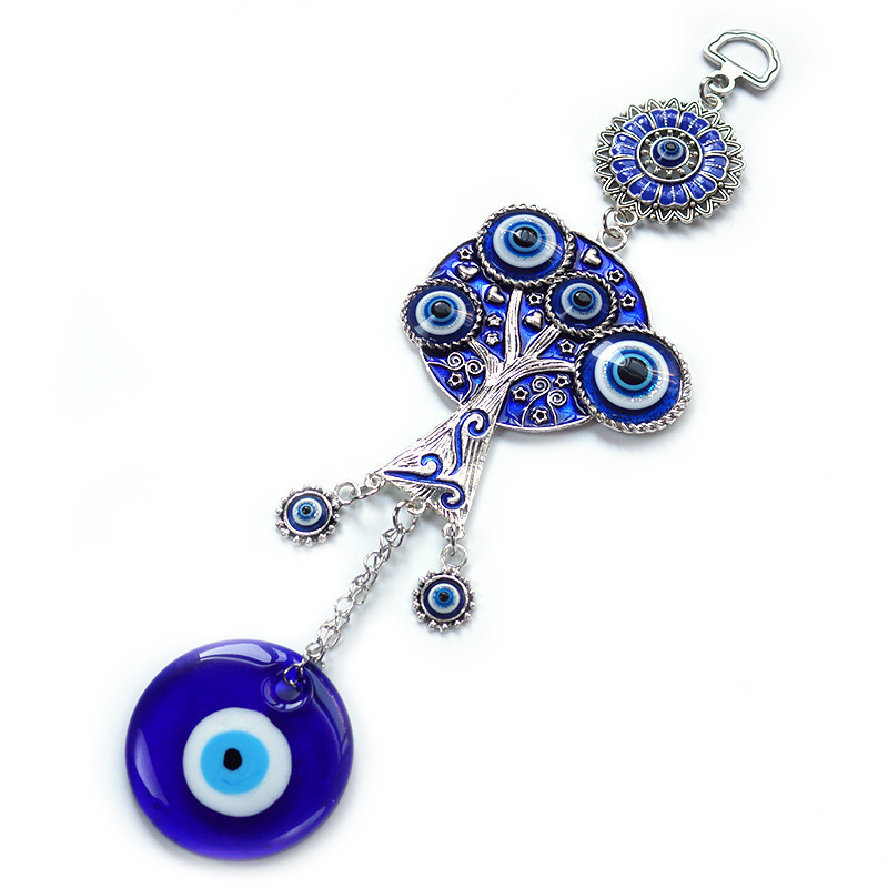 Kingcome Blue Eyes Alloy Dripping Oil Lucky Tree Pendant Devil's Eye Home Office Wall Hanging Decoration