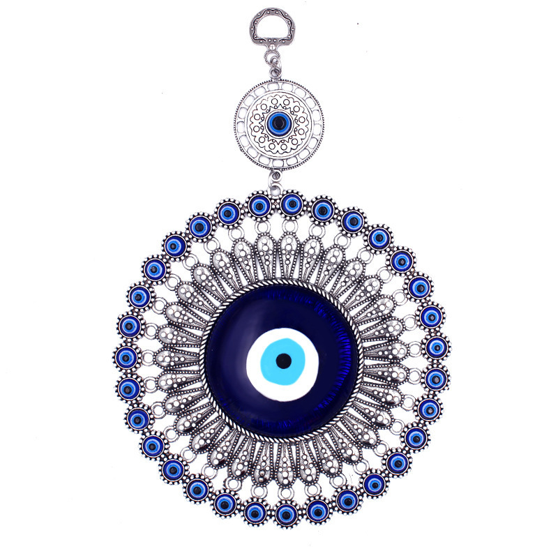 Kingcome European Style Creative Living Room Silver Metal Vintage Blue Turkish Evil Angel Eye Wall Pendant Decorations