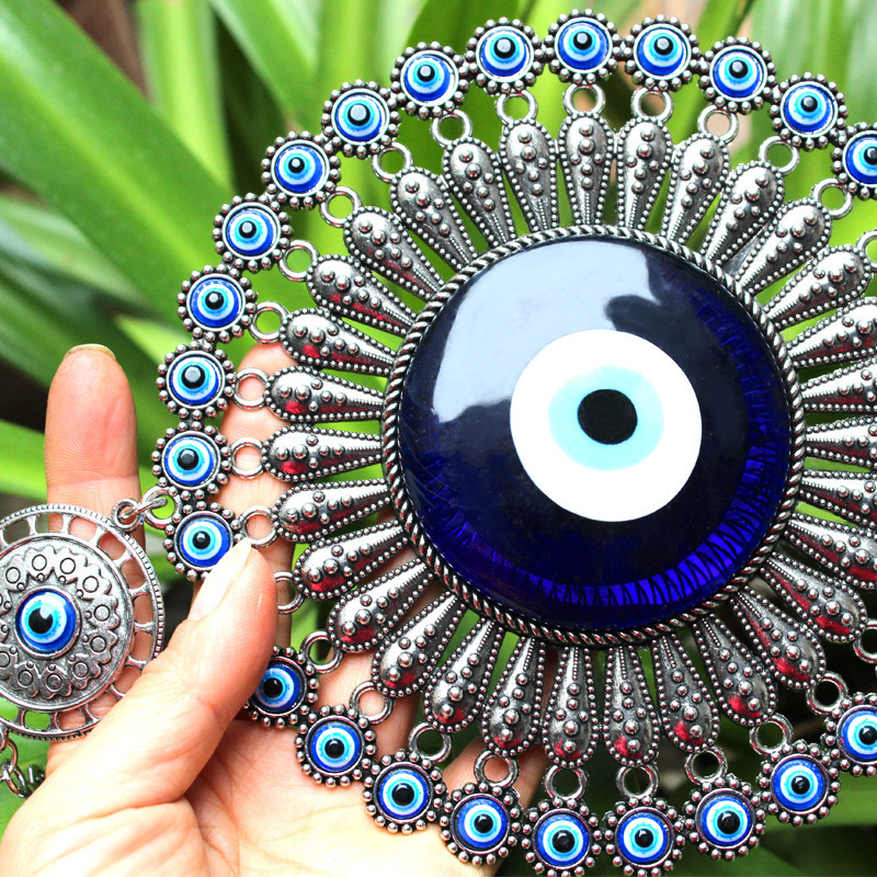 Kingcome European Style Creative Living Room Silver Metal Vintage Blue Turkish Evil Angel Eye Wall Pendant Decorations