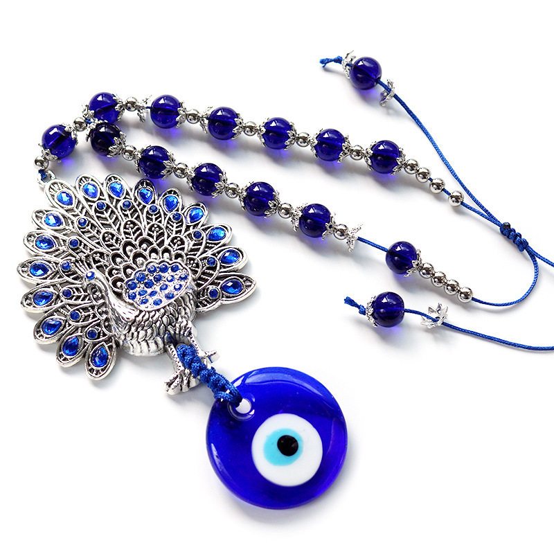 Kingcome Turkish Greek Blue Eyes Glass Car Hanging Wall-hung Decorative Evil Eyes Peacock Shape Wall Hanginh Decoration