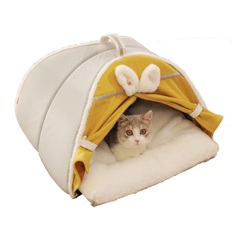 Warmth Tent Bed For Cats Super Soft Thicken Dog Bed Winter Semi-enclosed Cat's House Cute Sleeping Home For Pet Suppliers