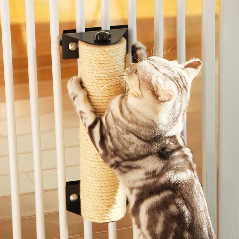 Wall Mounted Sisal Cat Scratcher Rubbing Toy Wooden Cat Tree Furniture Climbing and Jumping Platform