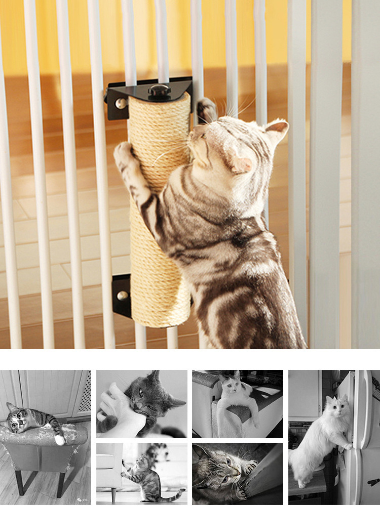 Wall Mounted Sisal Cat Scratcher Rubbing Toy Wooden Cat Tree Furniture Climbing and Jumping Platform