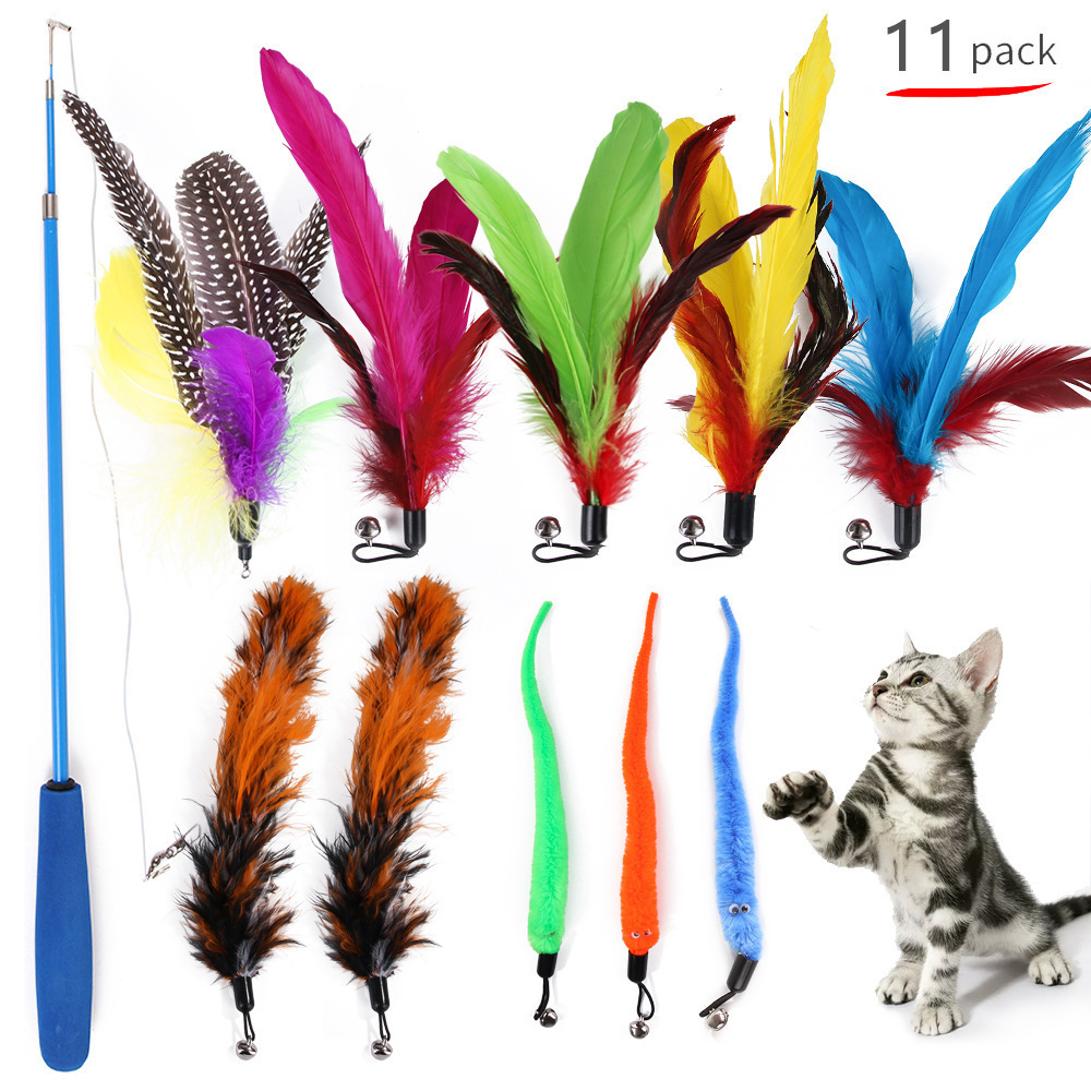 21 PCS Cat Toys Kitten Toys Set, Collapsible Cat Tunnels for Indoor Cats, Interactive Cat Feather Toy Fluffy Mouse Crinkle Balls