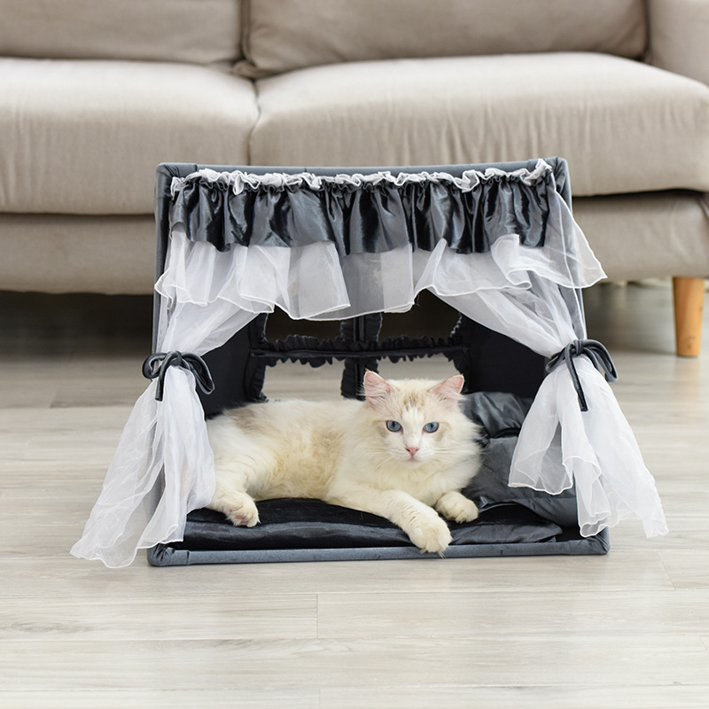 Wholesale Custom Pet Teepee Tent Pine Wood Cotton Linen Cave Bed Dog Cat Tipi House Bed Tents